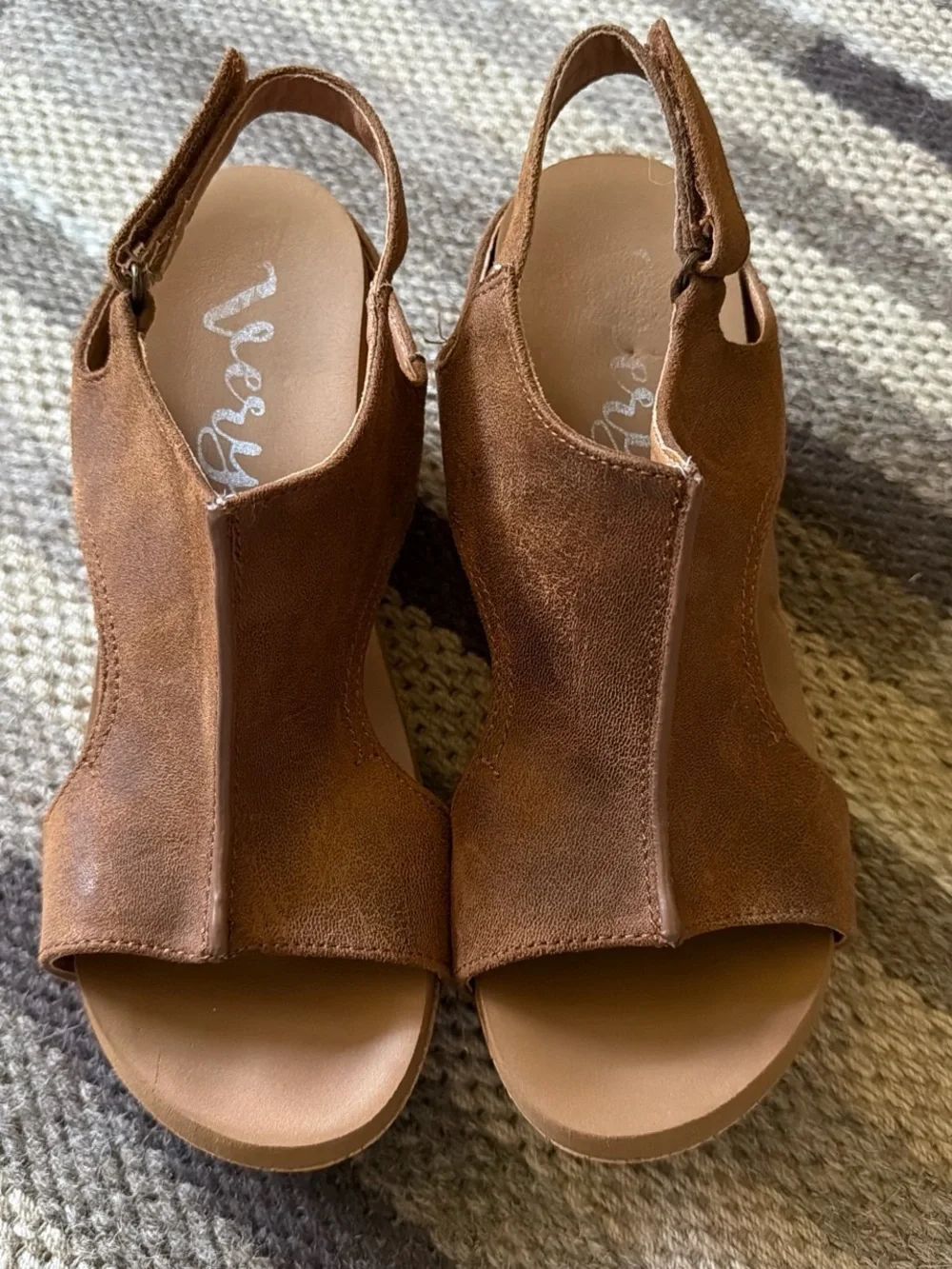 Very G Brown Cork Wedge Sandals with Stud Detail
